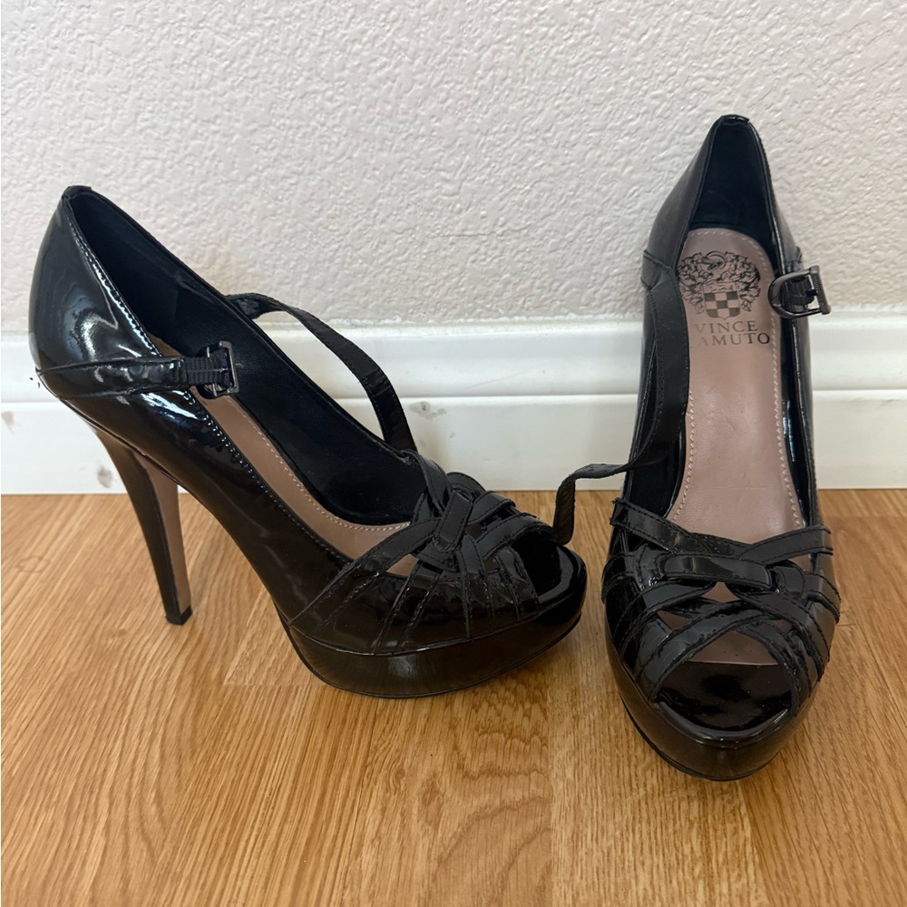 Vince Camuto Glossy Black Strappy Heels
